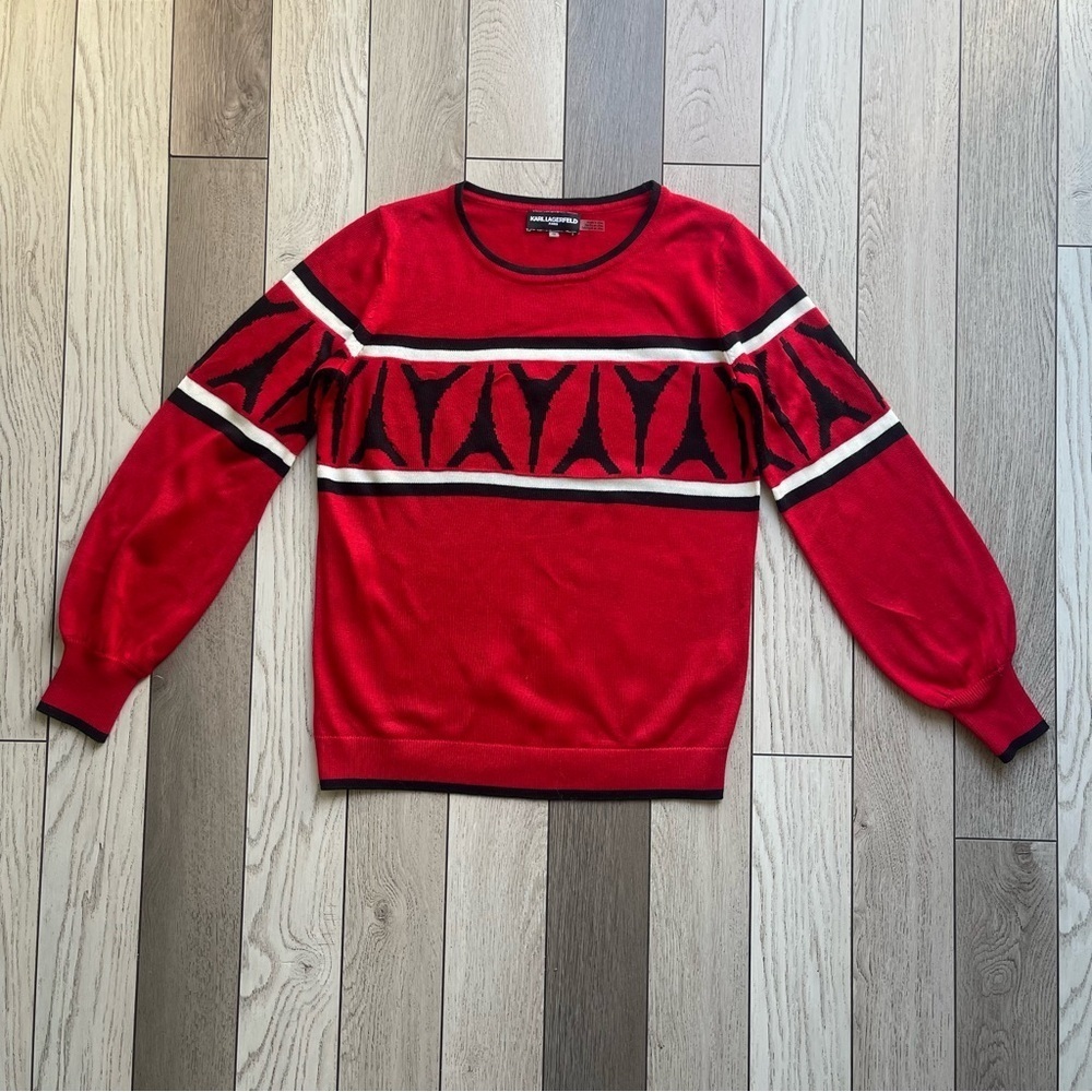 Karl Lagerfeld Red and Black Crewneck Sweater
